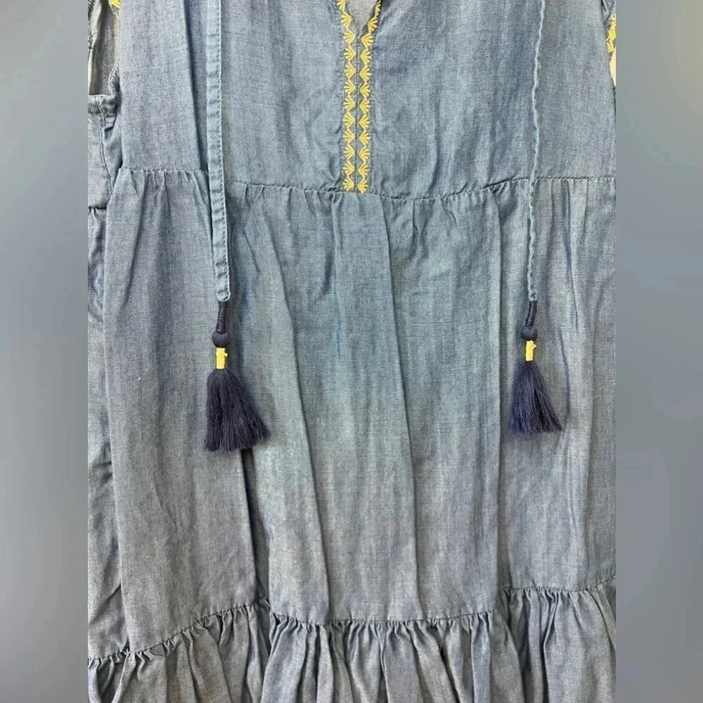 Tommy Bahama Women's Blue Boho Embroidered Tassel Tiered Tencel Dress - Picture 6 of 8